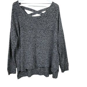 LANE BRYANT Womens Plus 26/28 Black Marled Criss Cross Back Long Sleeve Sweater